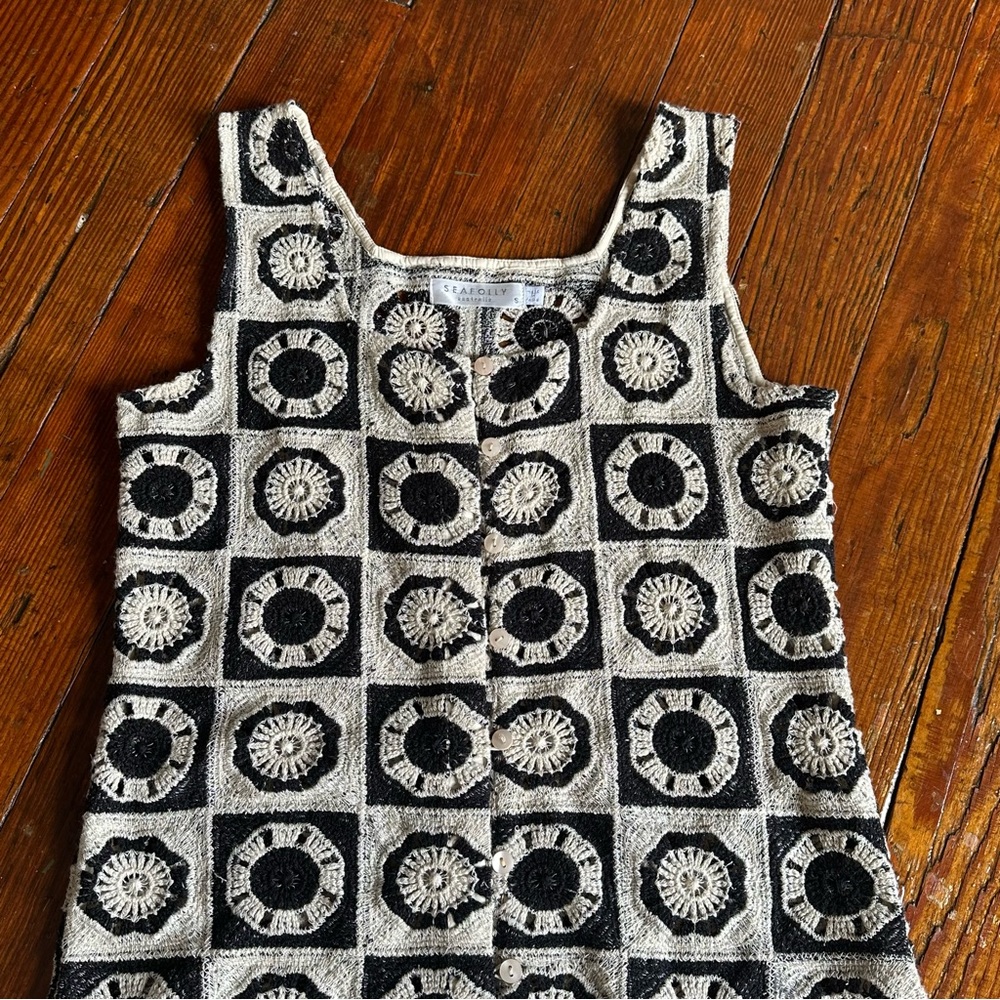 Anthropologie Seafolly Crochet Hipster Coverup Beach Mini Dress Black and Cream - Picture 6 of 11